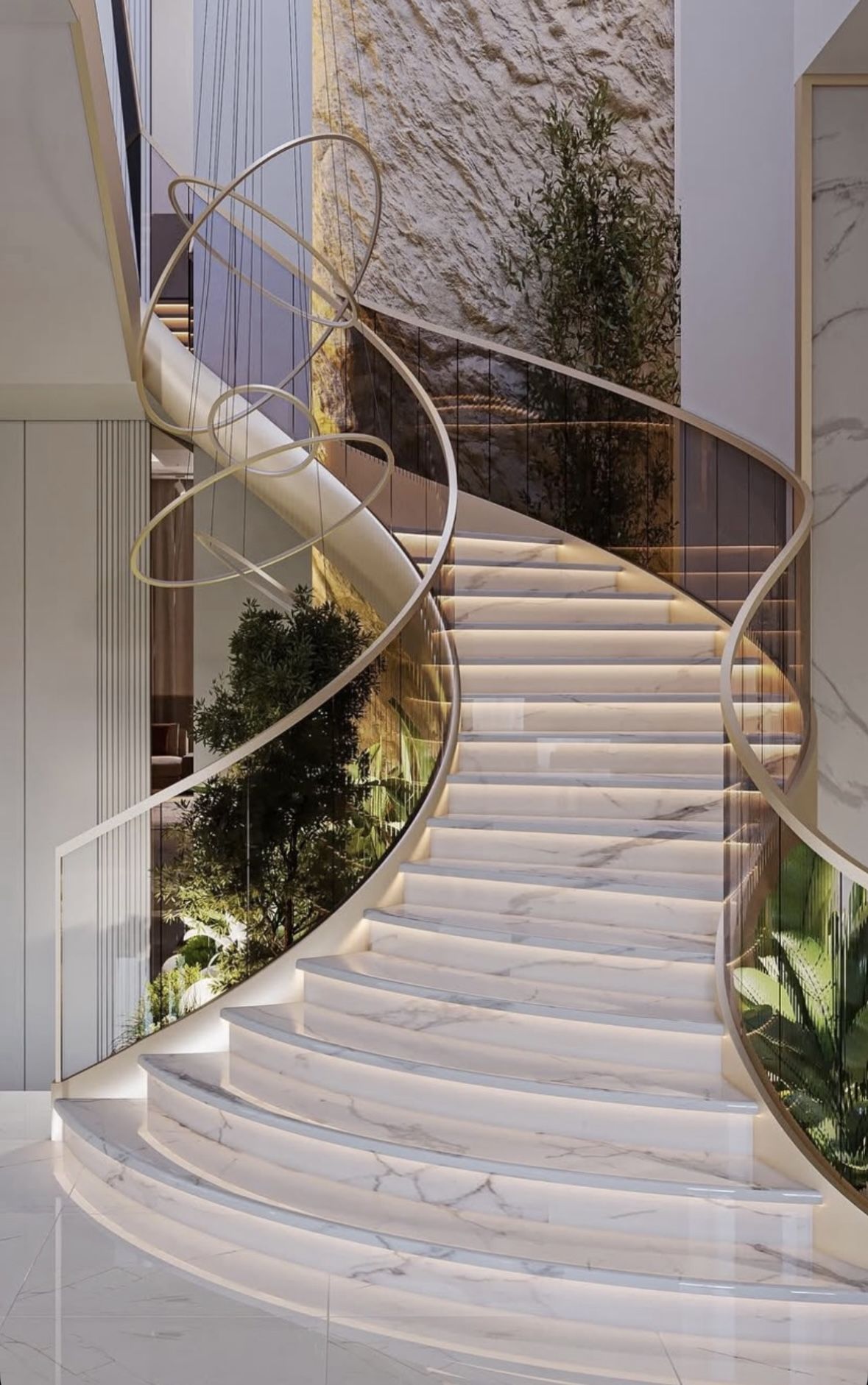 Exterior luxury marble curved staircase