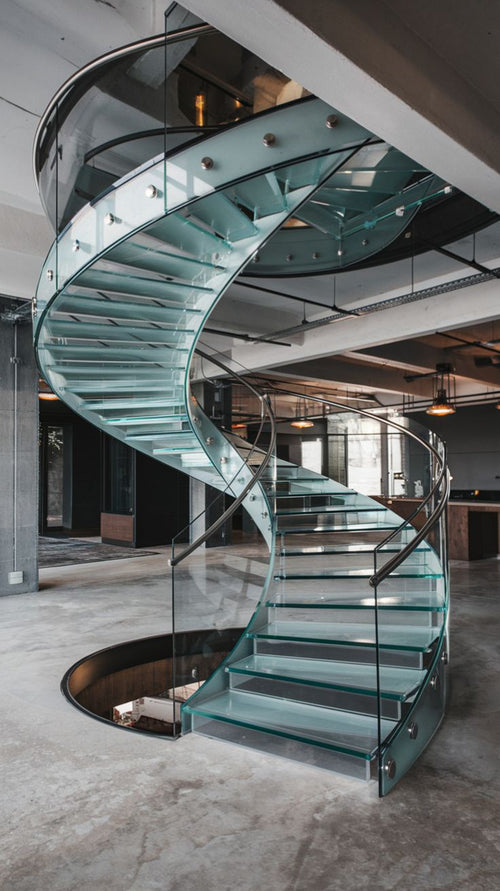 Aerial Inspired Transparent Glass Curved Staircase