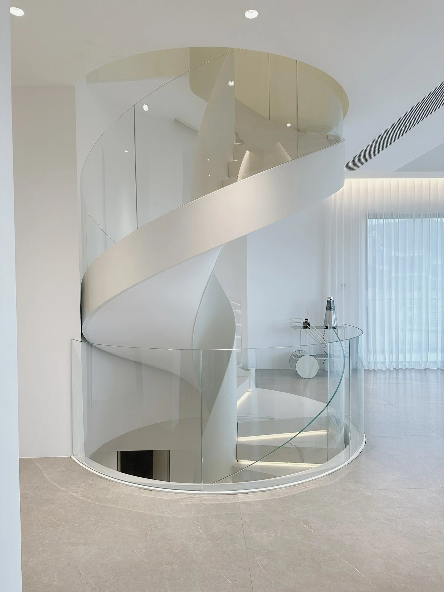 Modern Pandora White Marble Curved Staircase