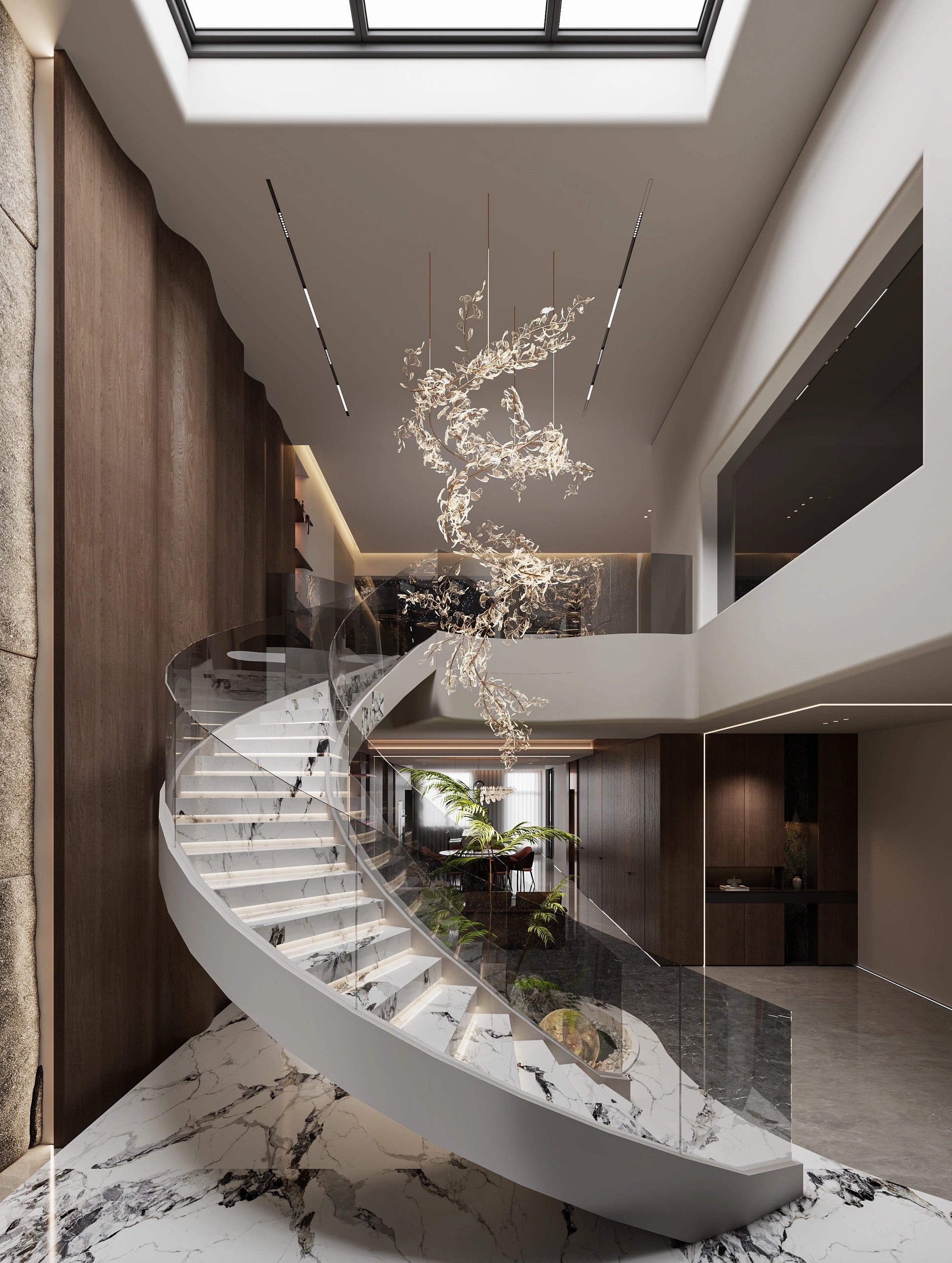Elegant pandora marble curved staircase design