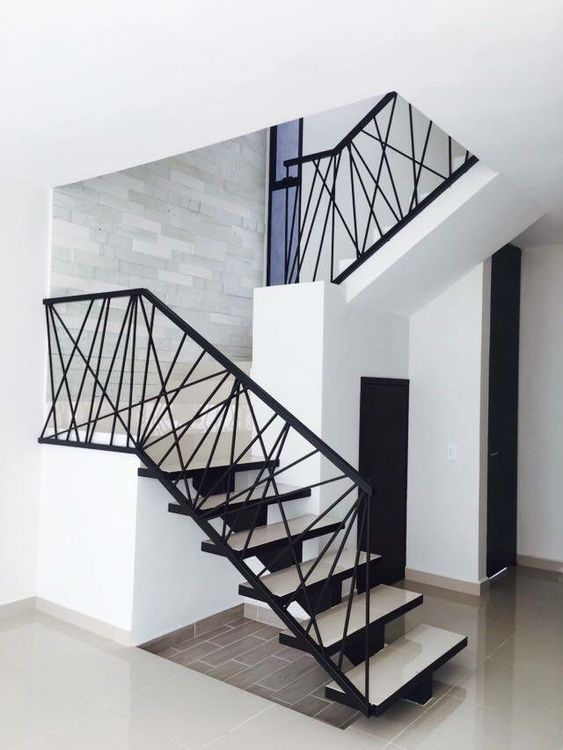 austaircase Modern  Geometric Iron Stair Railing For Villa