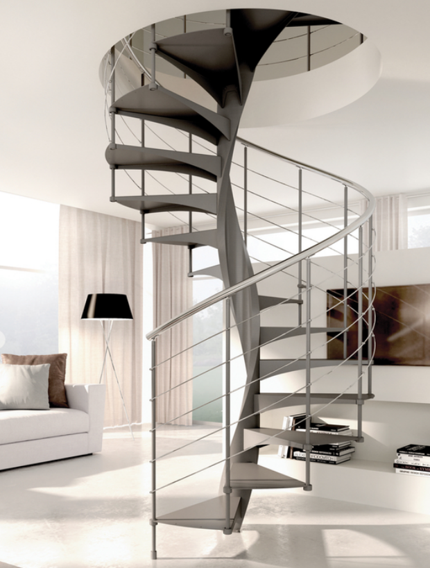 Steel beam curved staircase with wooden tread