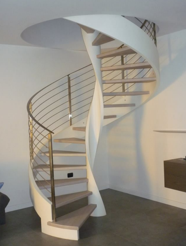 Steel beam curved staircase with wooden tread