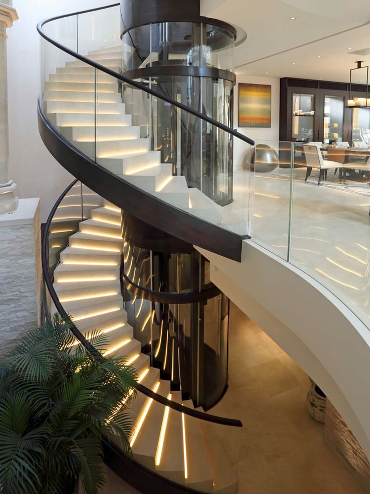 Luxury Indoor Curved Staircase With Marble Tread