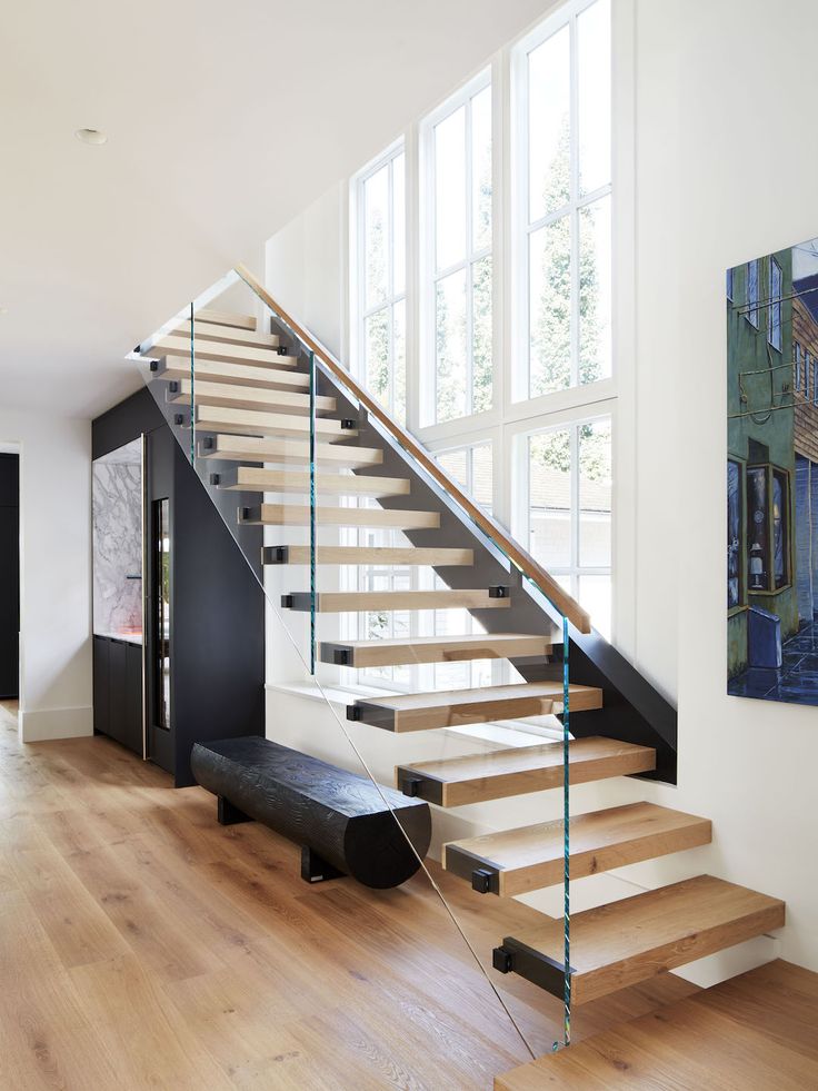 Single-sided steel beam custom wooden tread straight staircase
