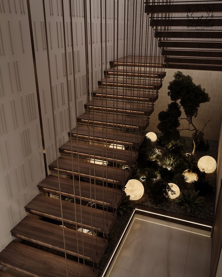 Minimalist customized wooden tread floating staircase