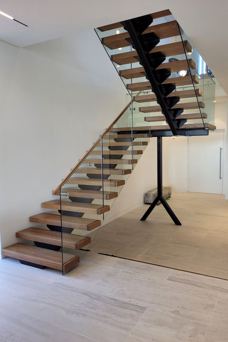 Solid wooden indoor staircase