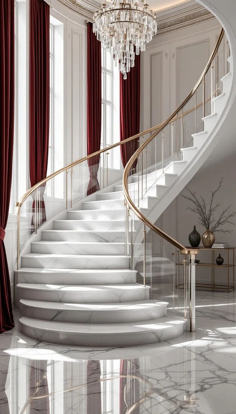 Exterior luxury marble curved staircase