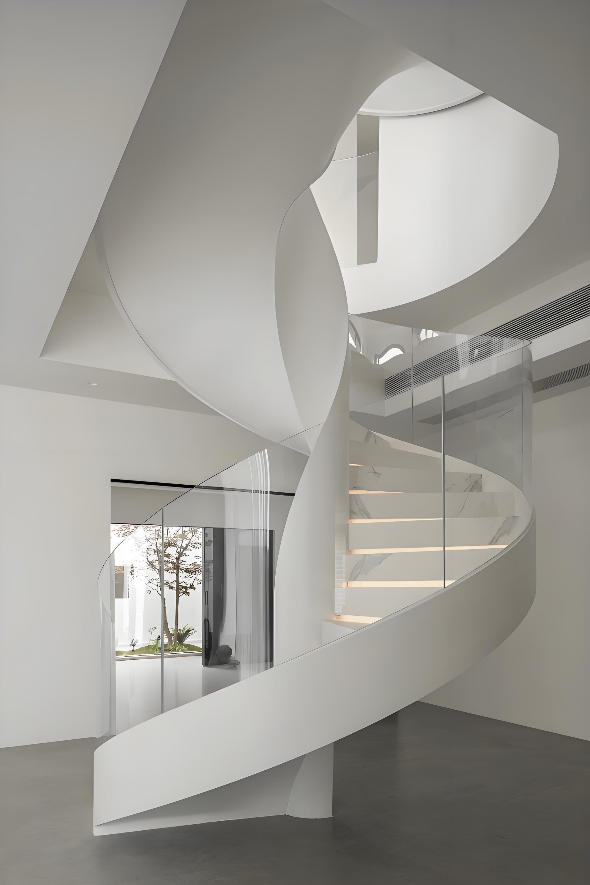 Modern Pandora White Marble Curved Staircase