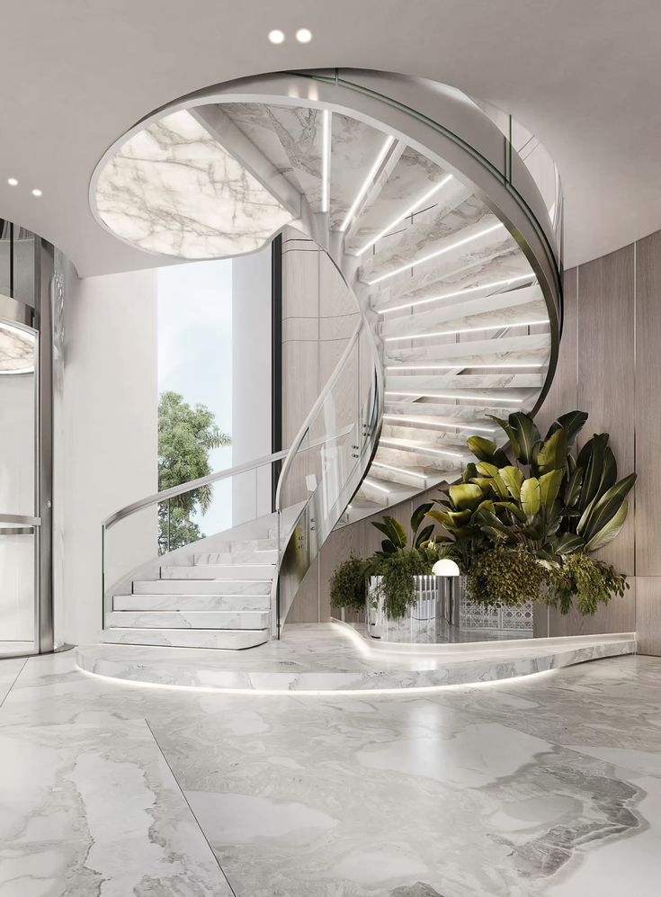Classic Indoor Pandora Marble Curved staircase