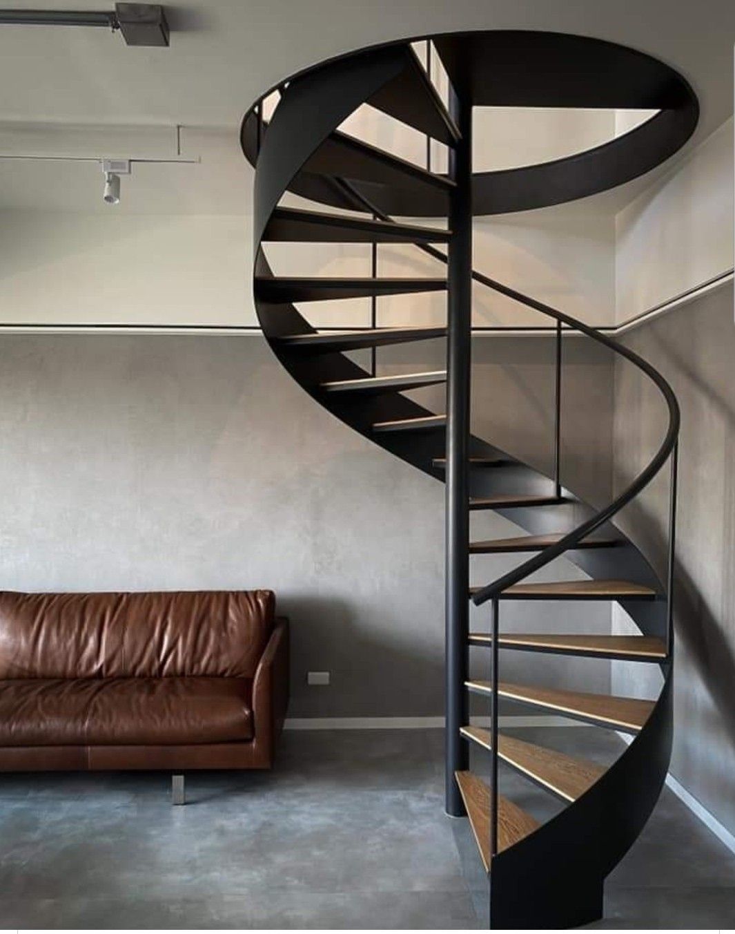 Black Steel Spiral Staircase With Wood Treads