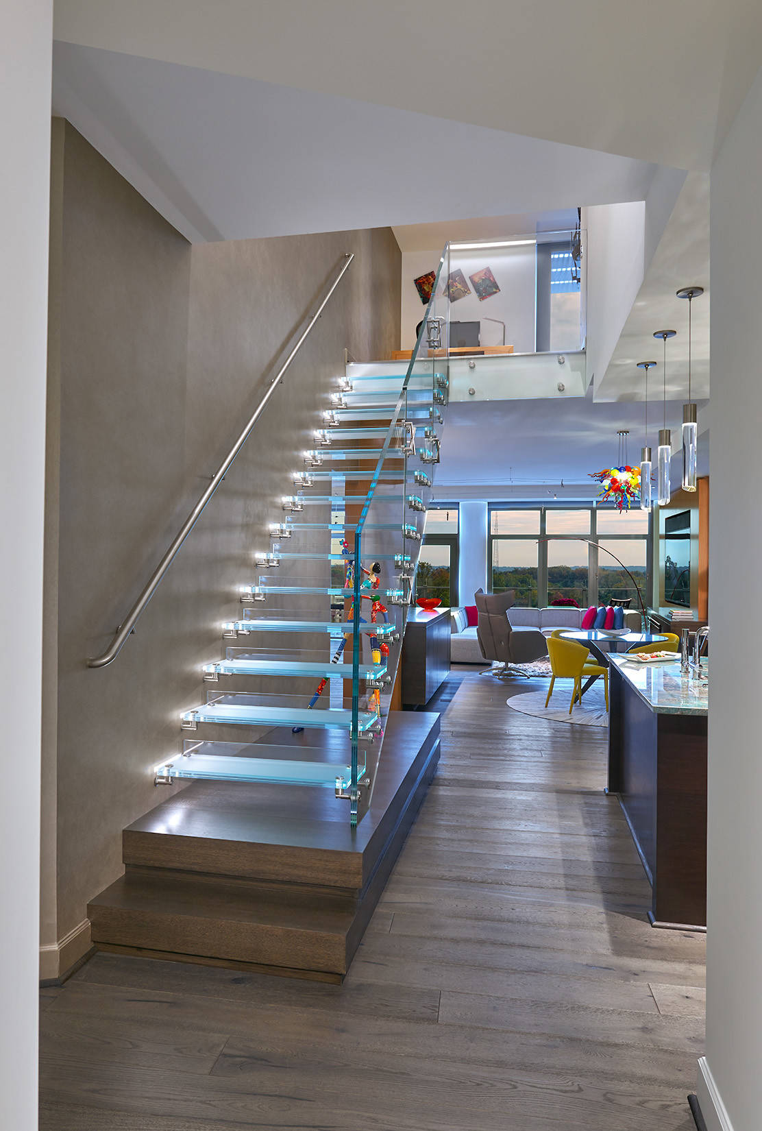 Modern LED Lighted Floating Staircase