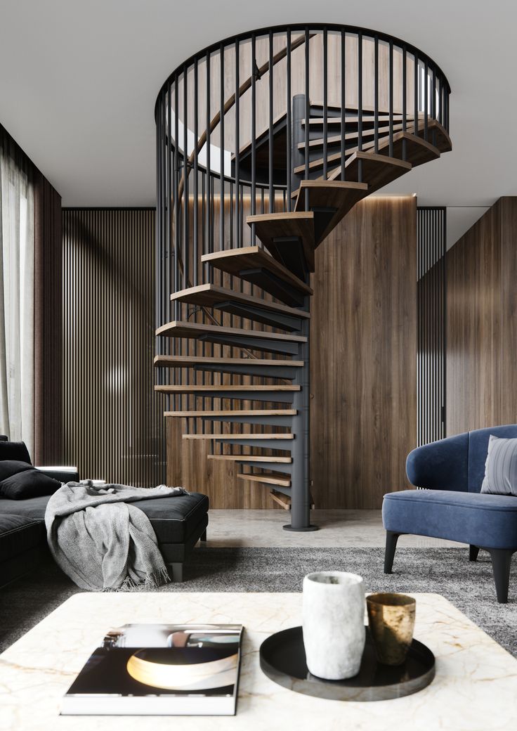 Modern Black Metal Spiral Staircase