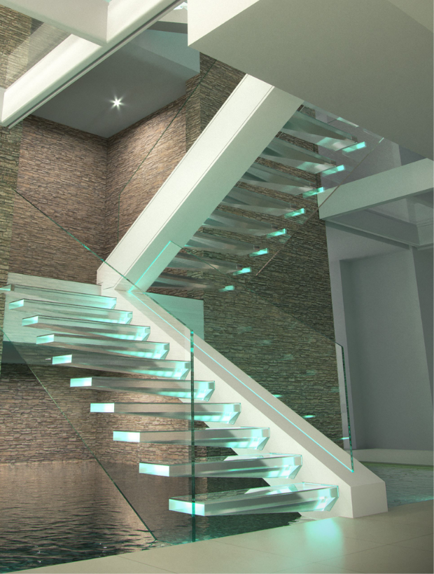 Modern LED Lighted Floating Staircase