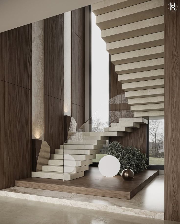 Modern marble interior stacking staircase