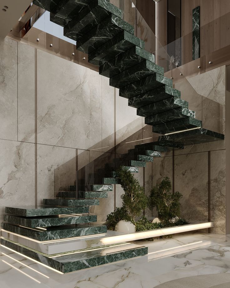 Modern marble interior stacking staircase