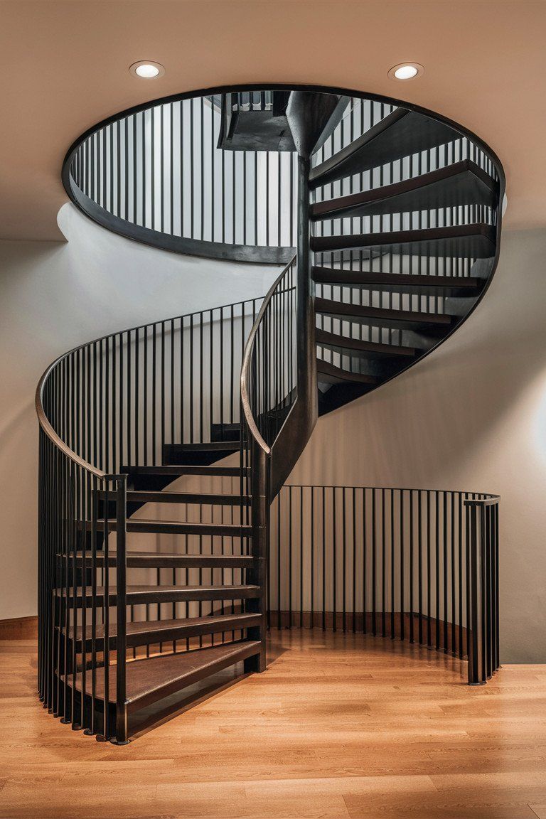 Modern Black Metal Spiral Staircase