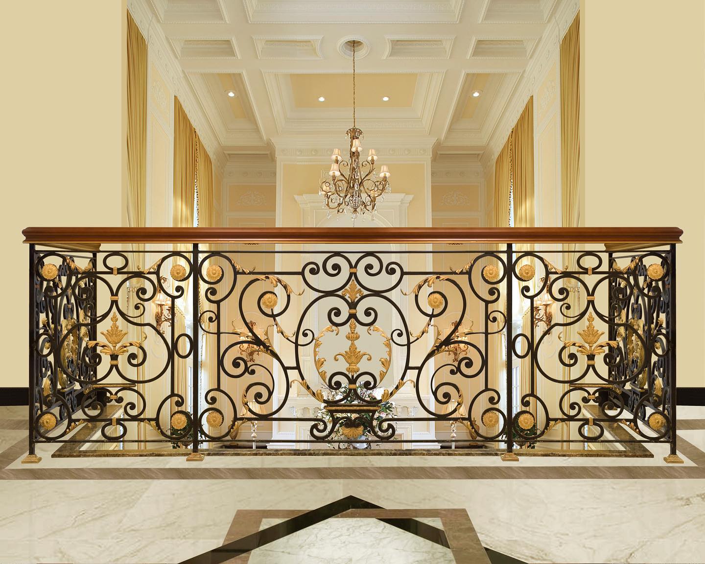 austaircase Luxury Grand Foyer Iron Stair Balustrade For Villa