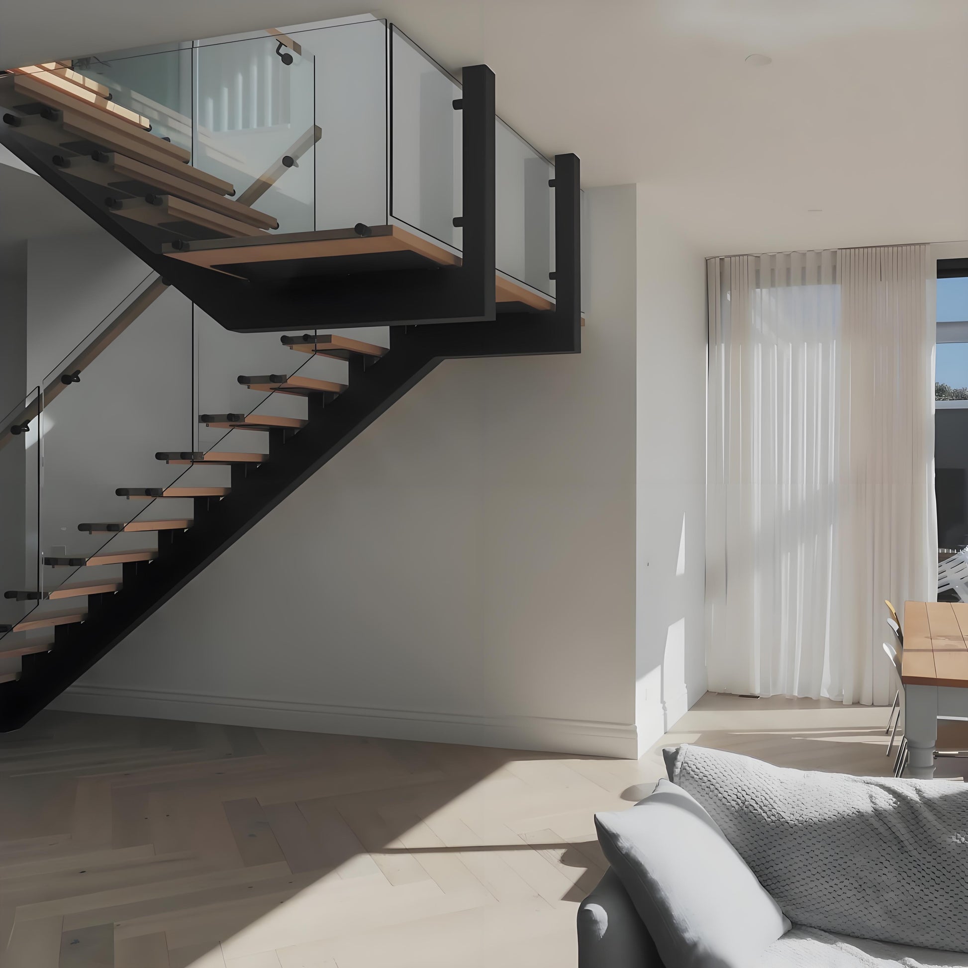 Solid wooden indoor staircase