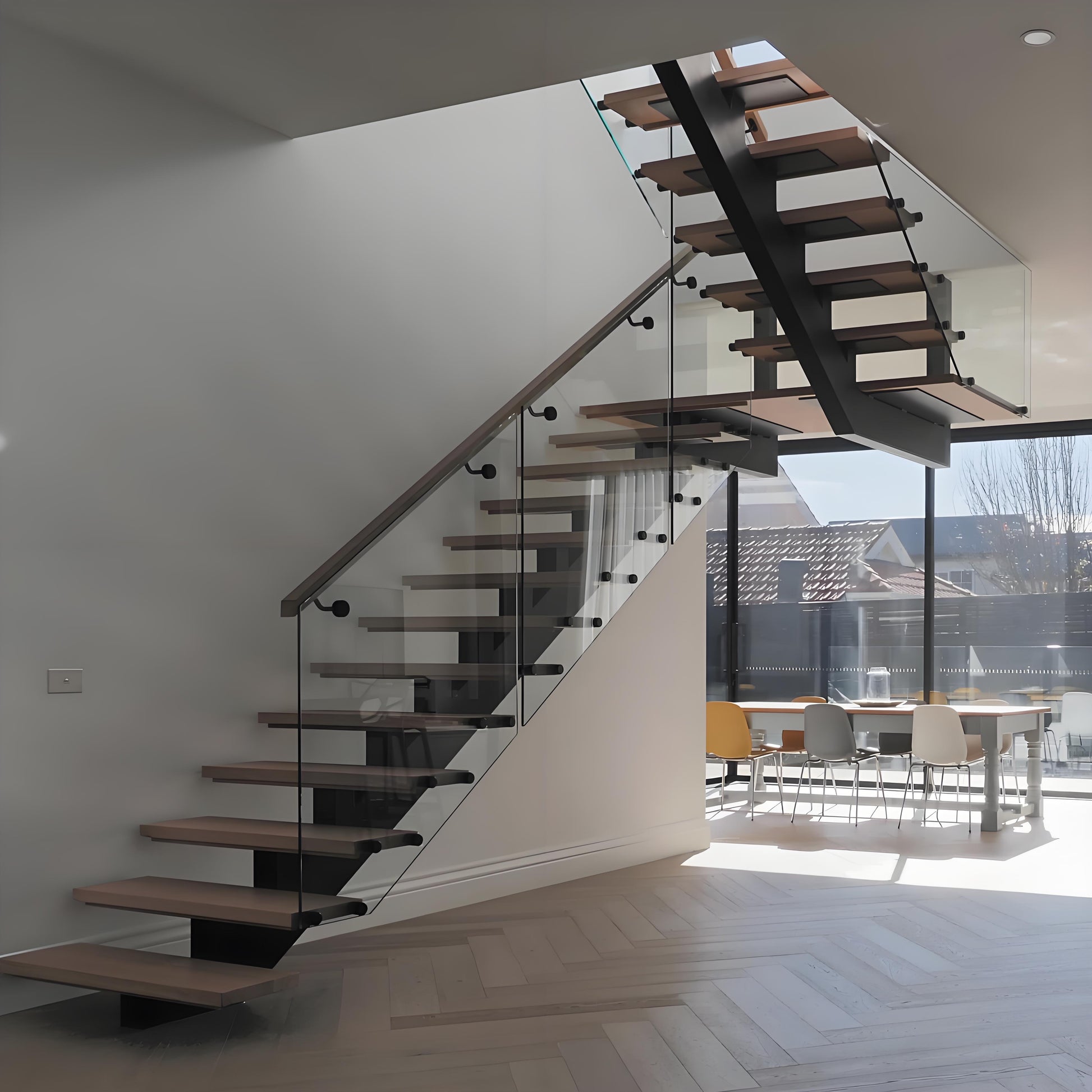 Solid wooden indoor staircase