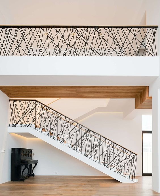austaircase Modern  Geometric Iron Stair Railing For Villa