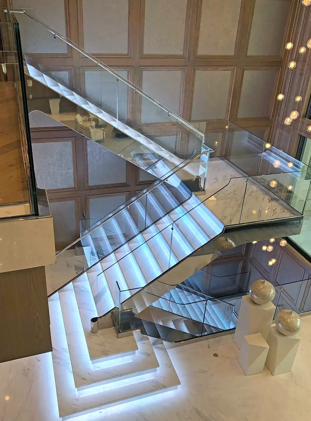 Marble sensor lighting tread straight staircase